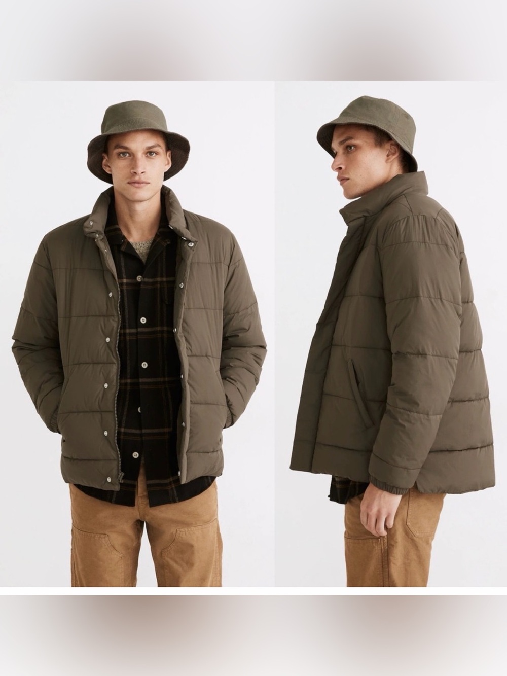 Madewell Men's Green Quilted Puffer Jacket - Preloved excellent Condition